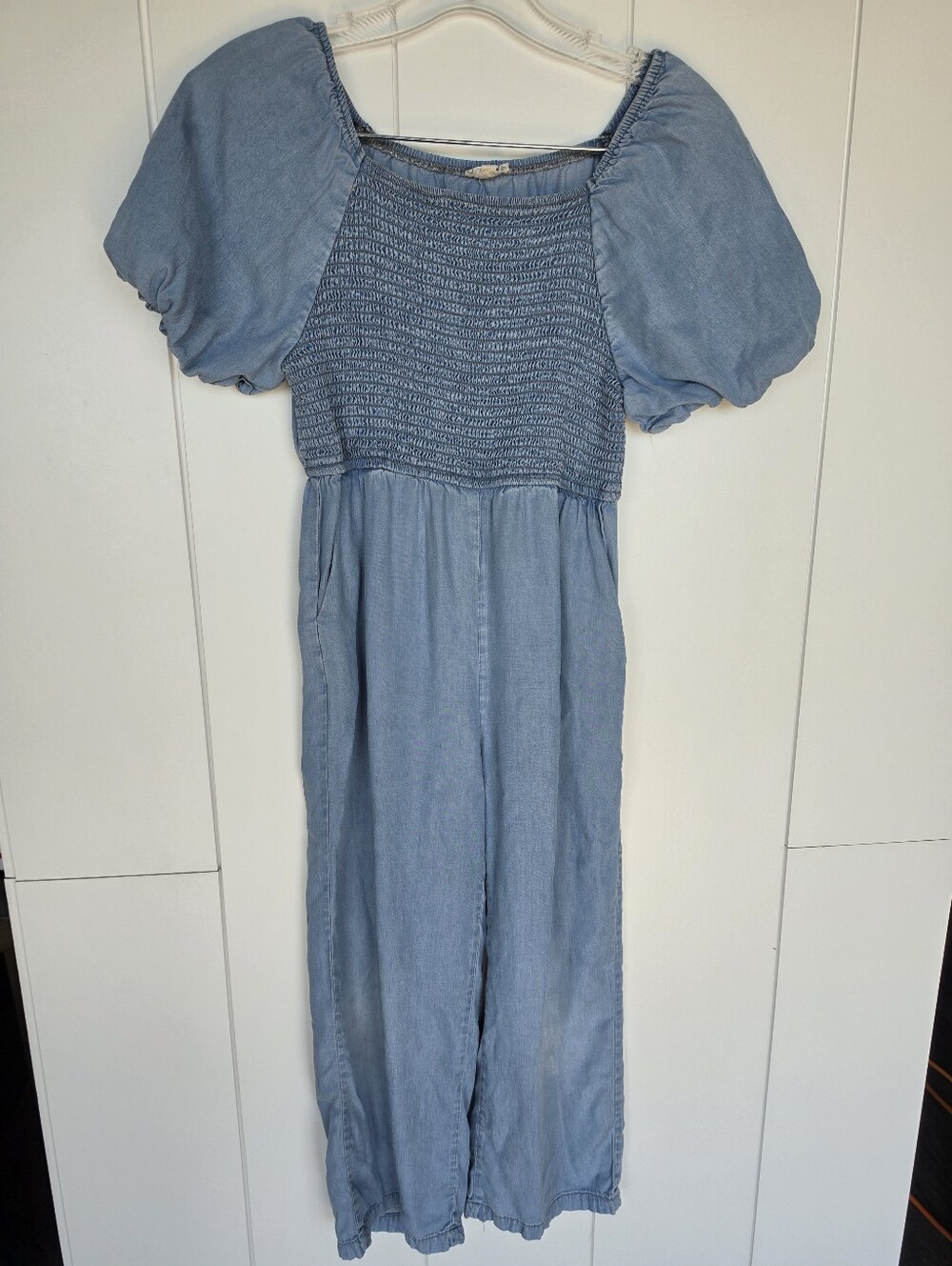 Hayden Light Blue Smocked Puff Sleeve Kids One-Piece